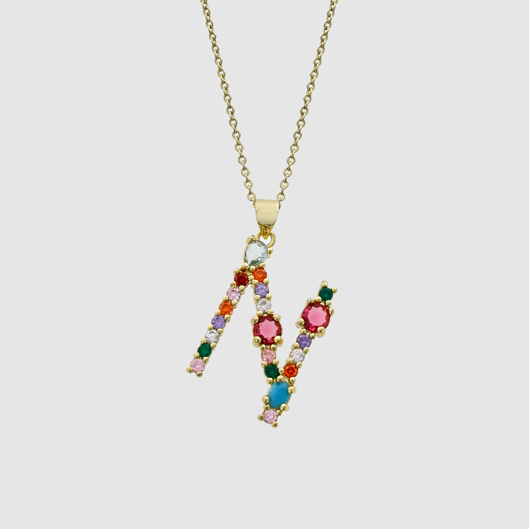 Multicolor Gem Initial Necklace