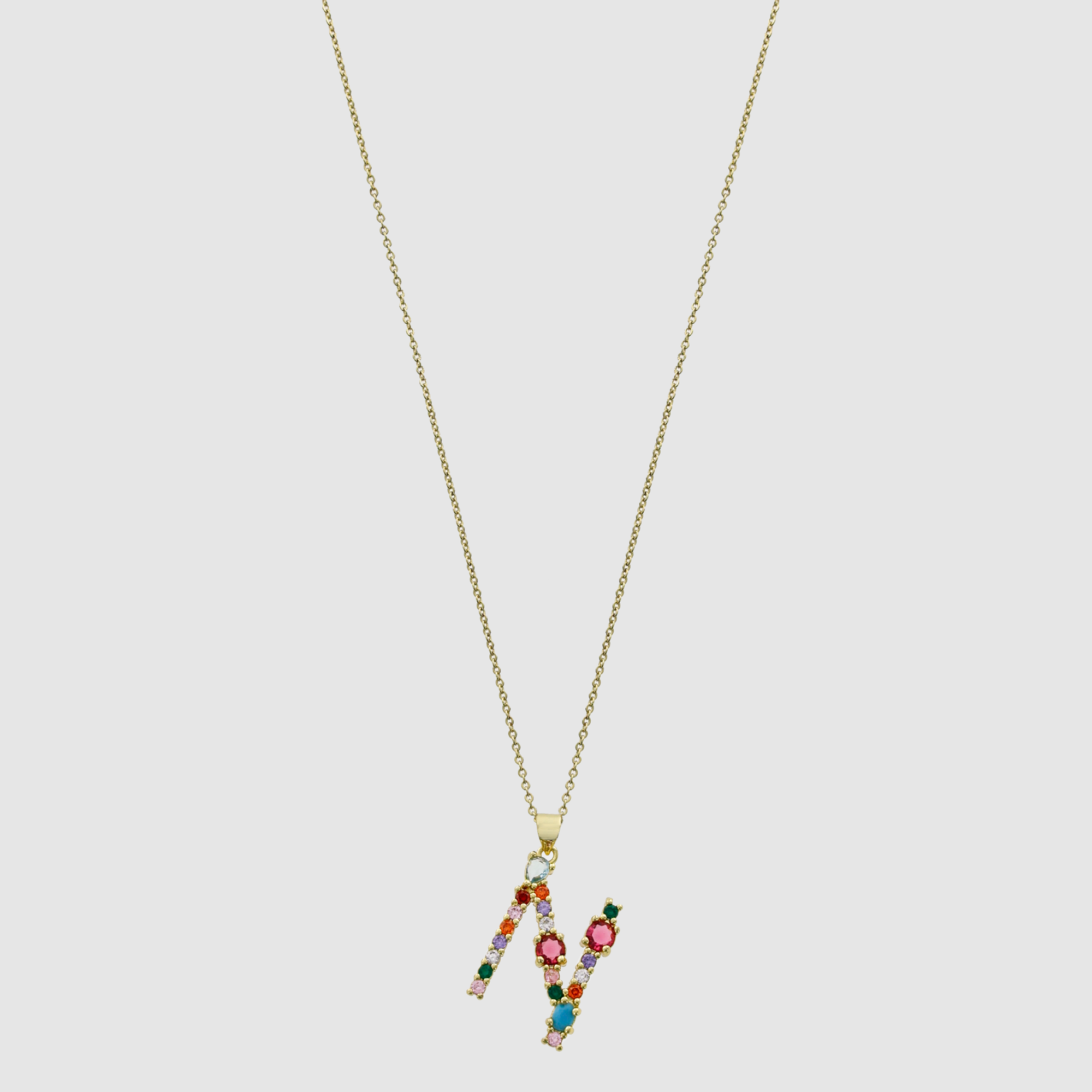 Multicolor Gem Initial Necklace