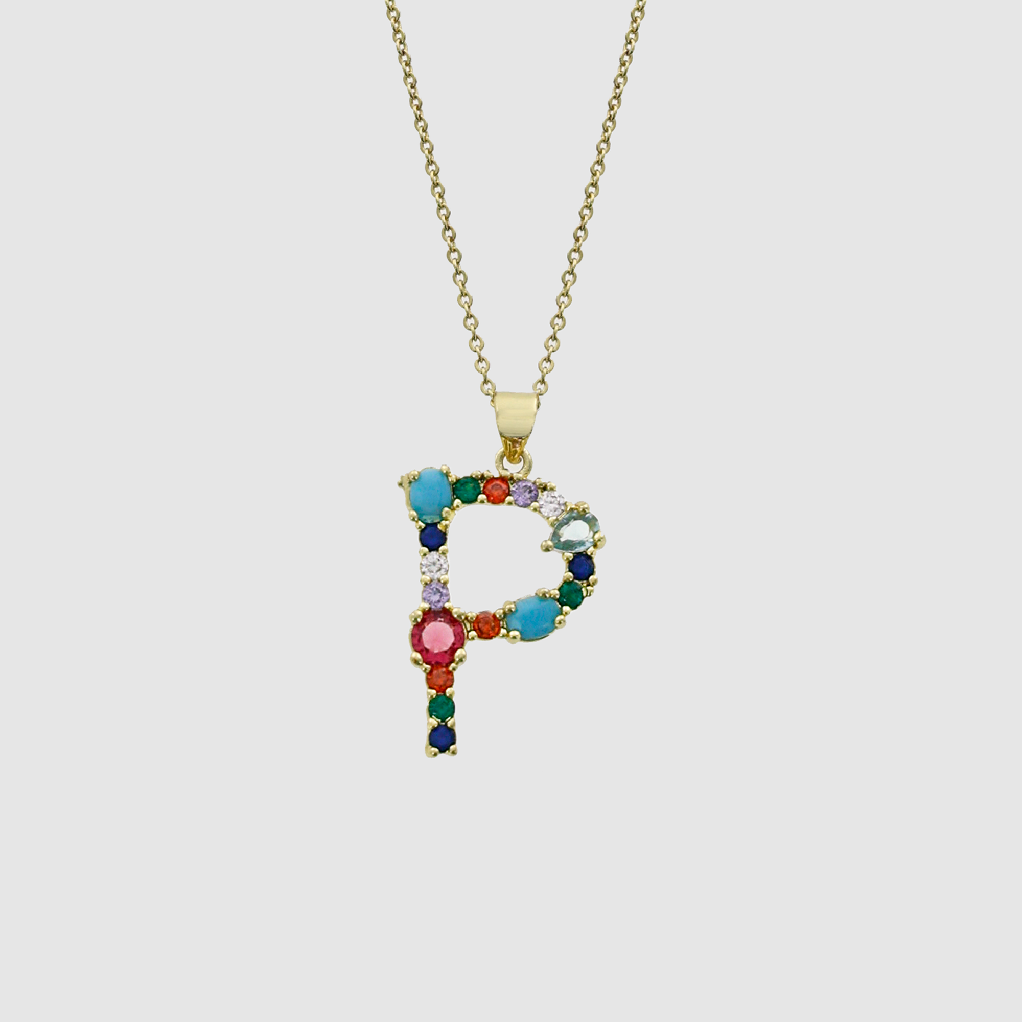 Multicolor Gem Initial Necklace