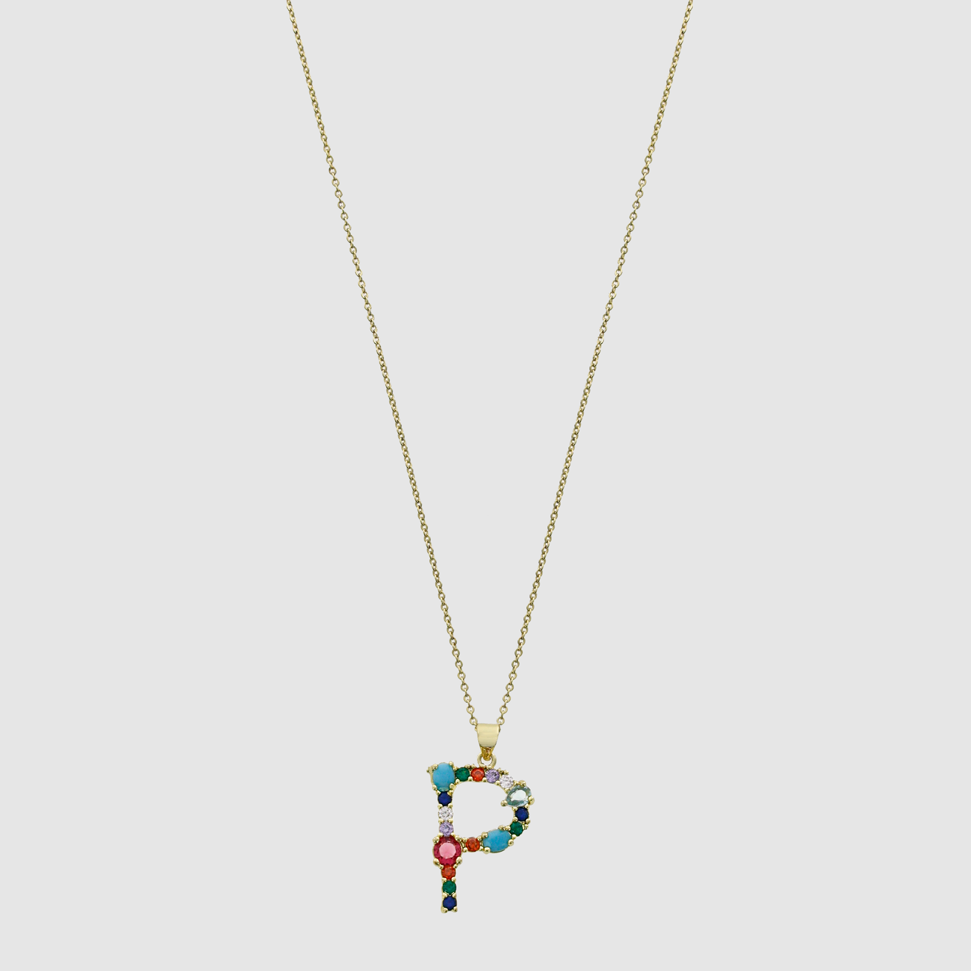 Multicolor Gem Initial Necklace