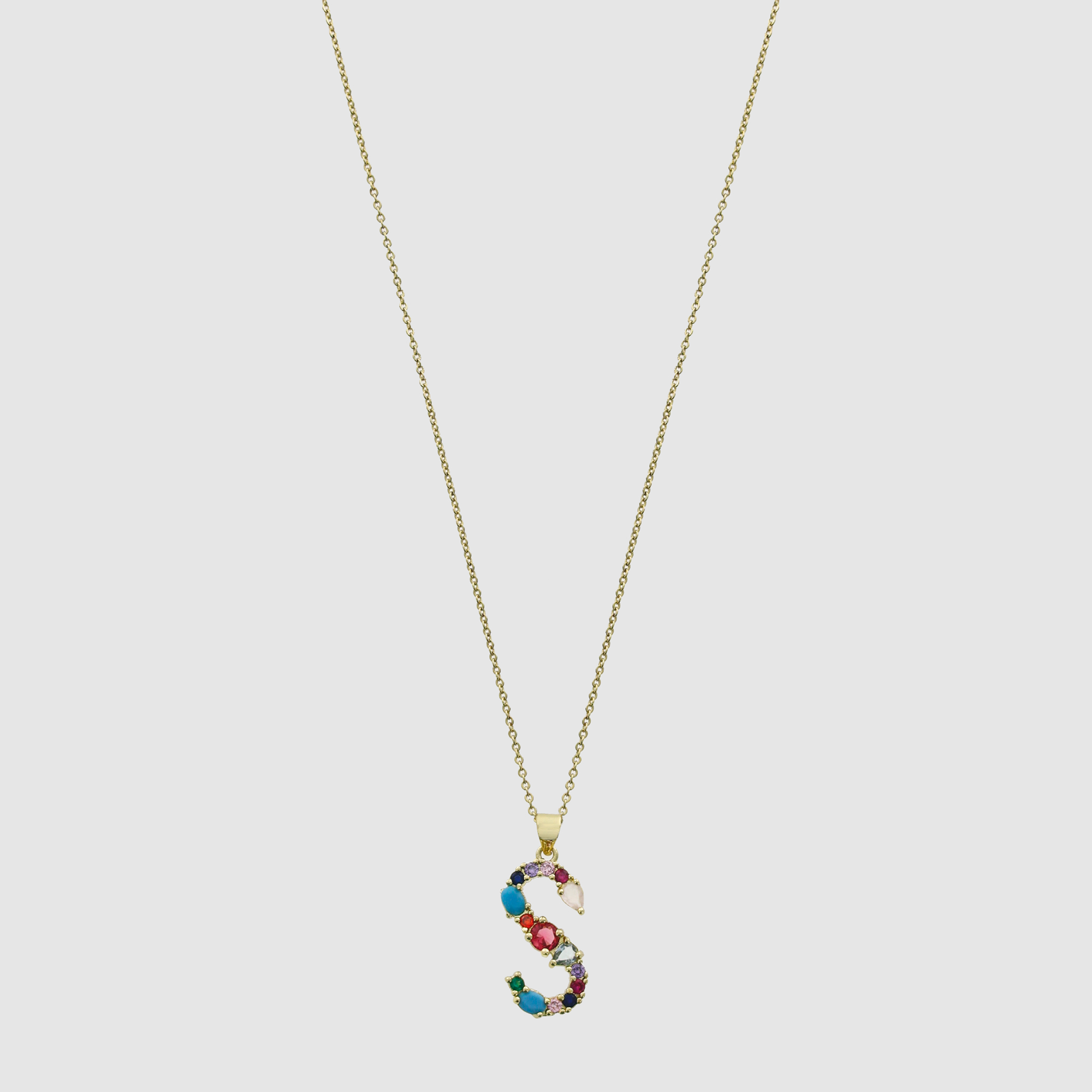 Multicolor Gem Initial Necklace
