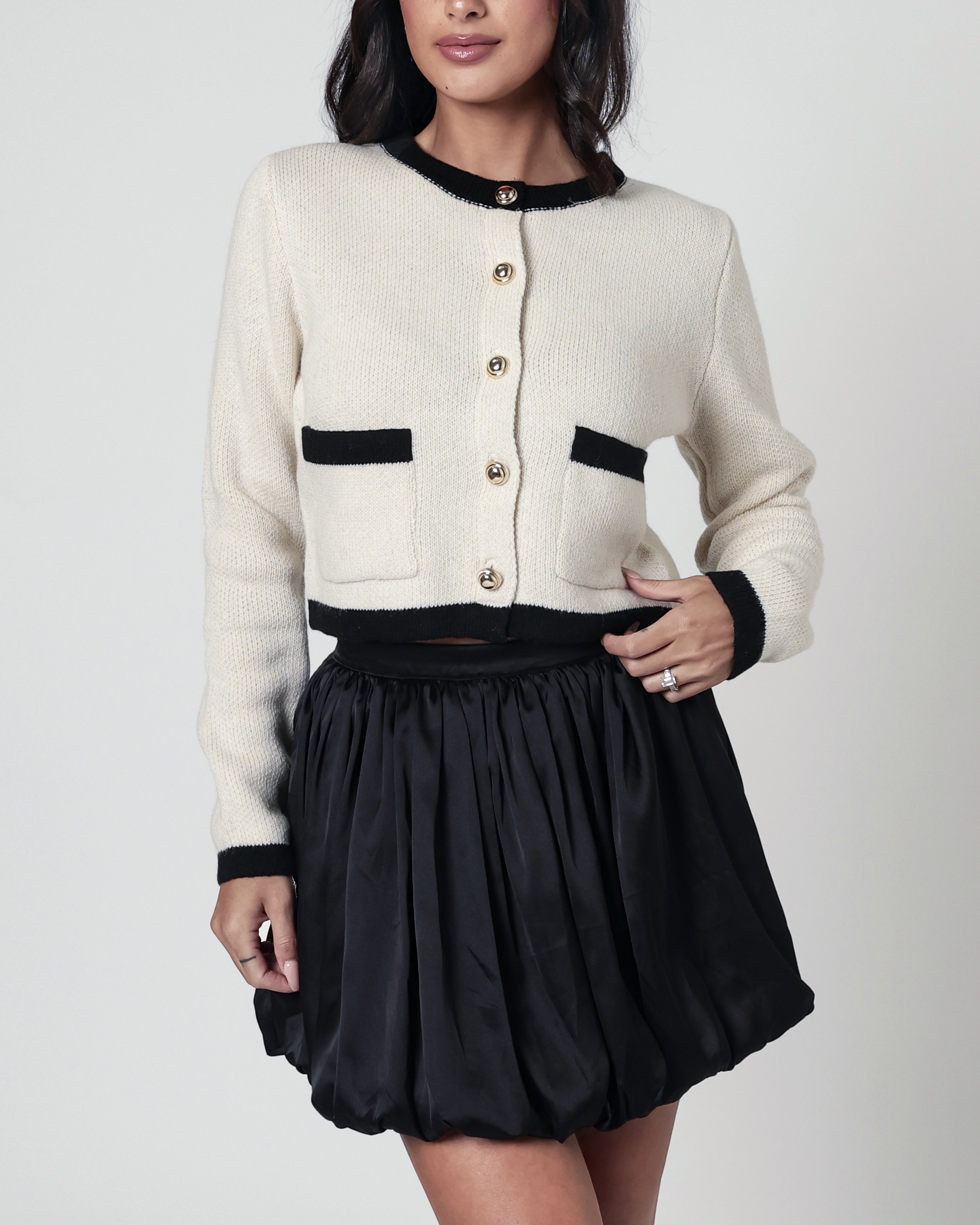 Gemma Satin Bubble Mini Skirt in Black