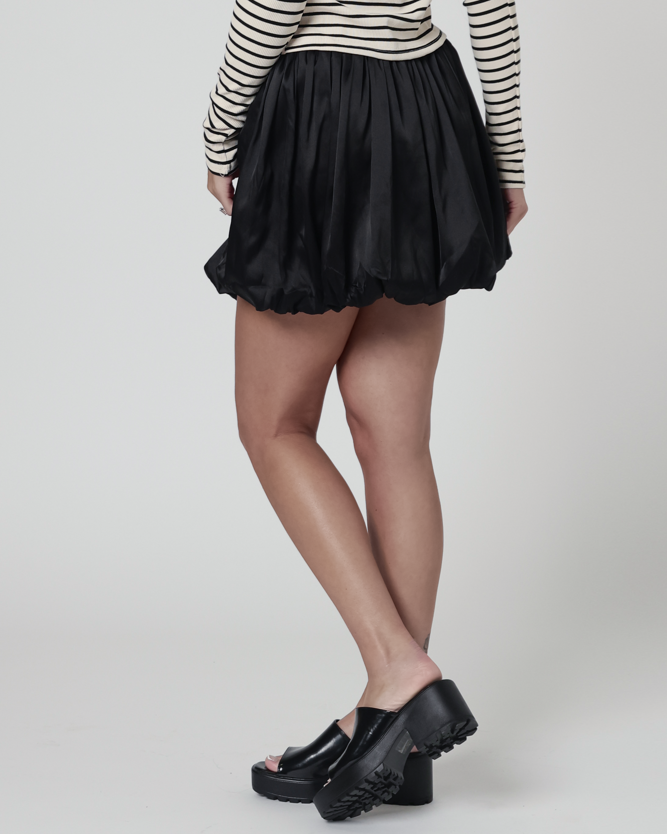Gemma Satin Bubble Mini Skirt in Black