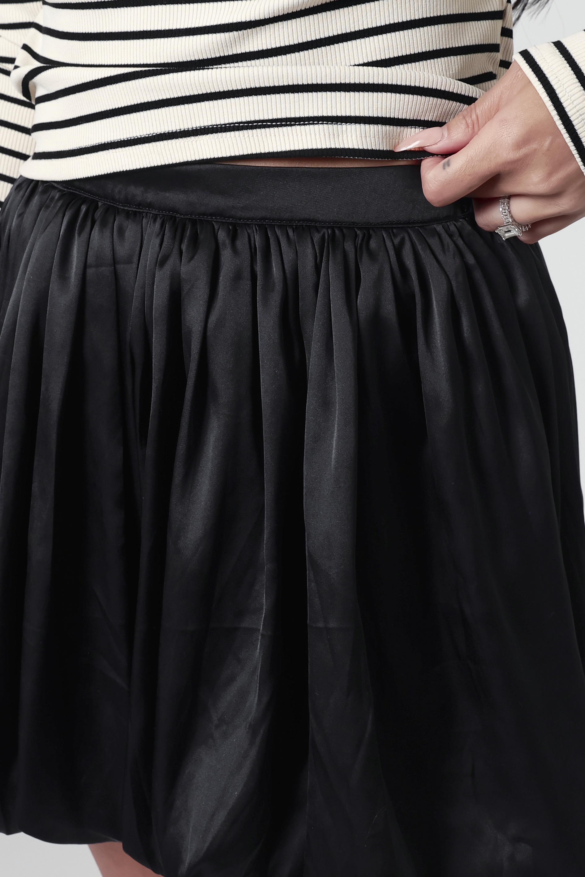 Gemma Satin Bubble Mini Skirt in Black
