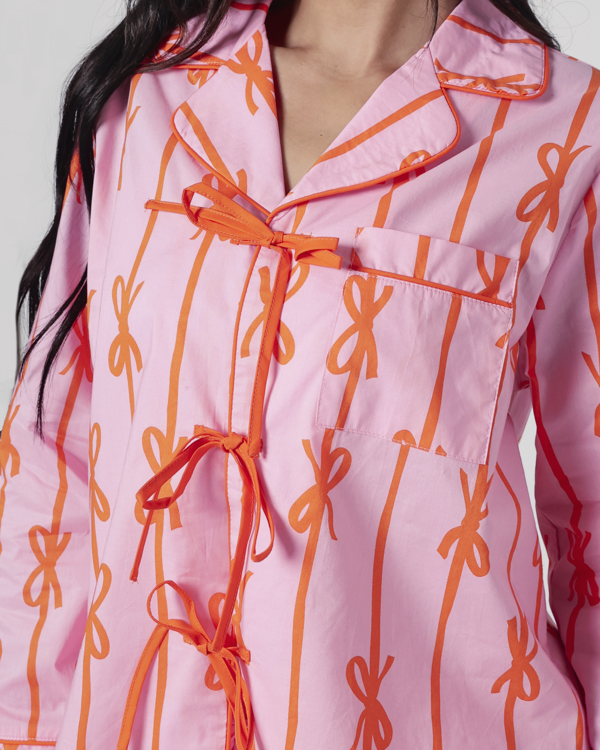 Eleanor Bow Print Pajama Set in Pink