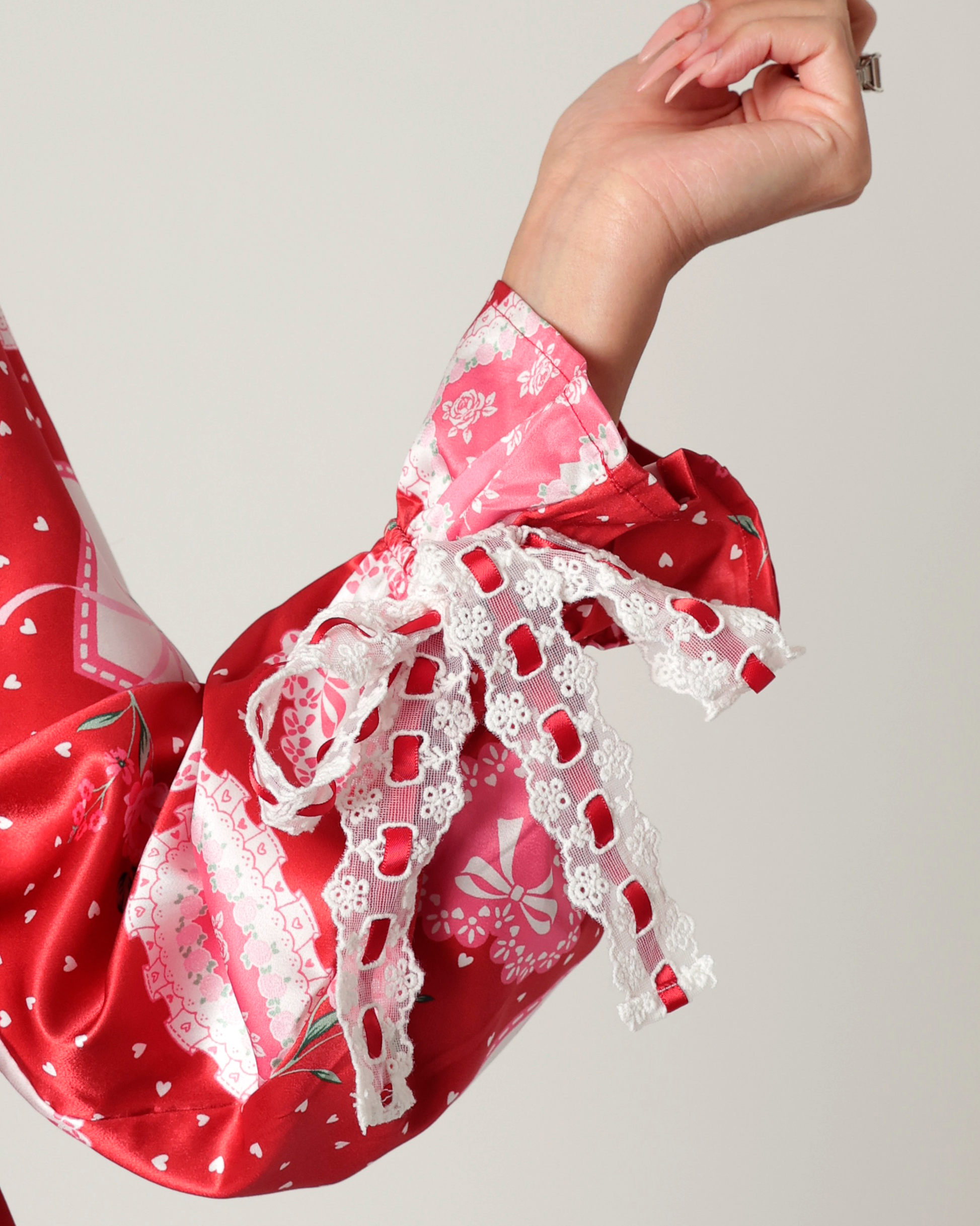 Lace Hearts Pajama Set in Red