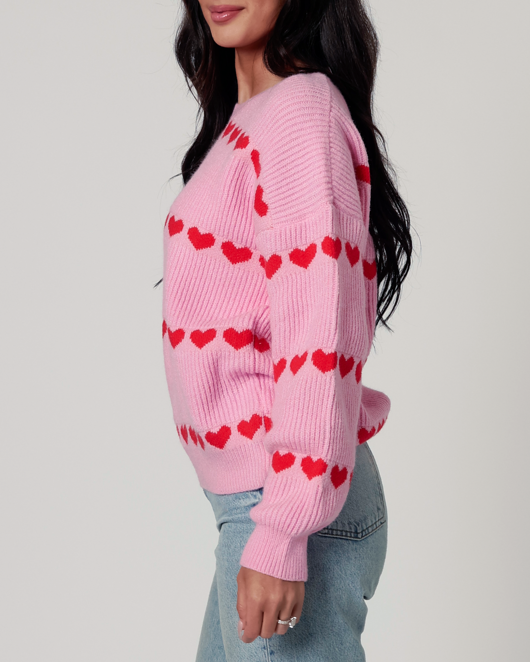 Sarah Heart Ribbed Knit Sweater in Pink/Red