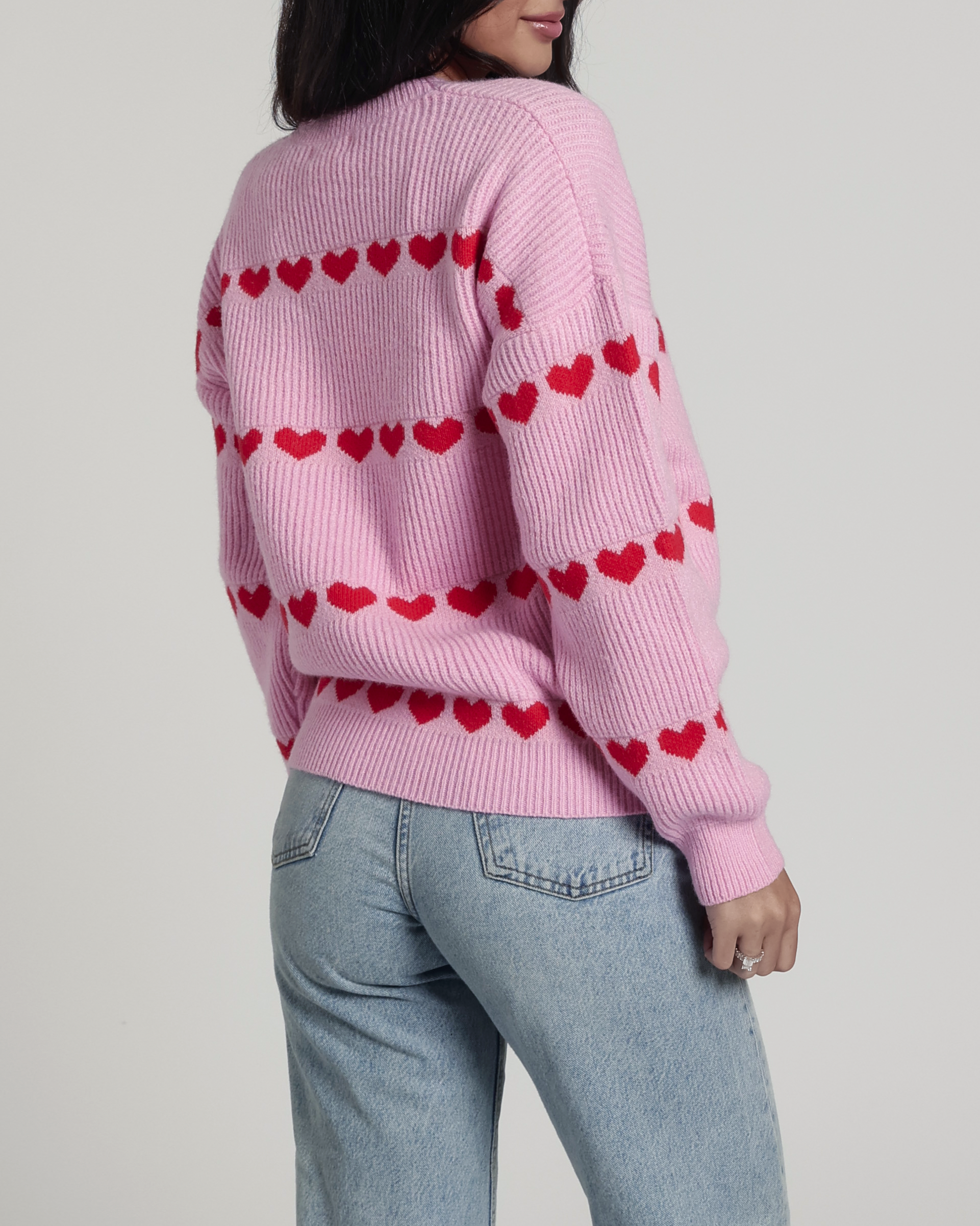 Sarah Heart Ribbed Knit Sweater in Pink/Red