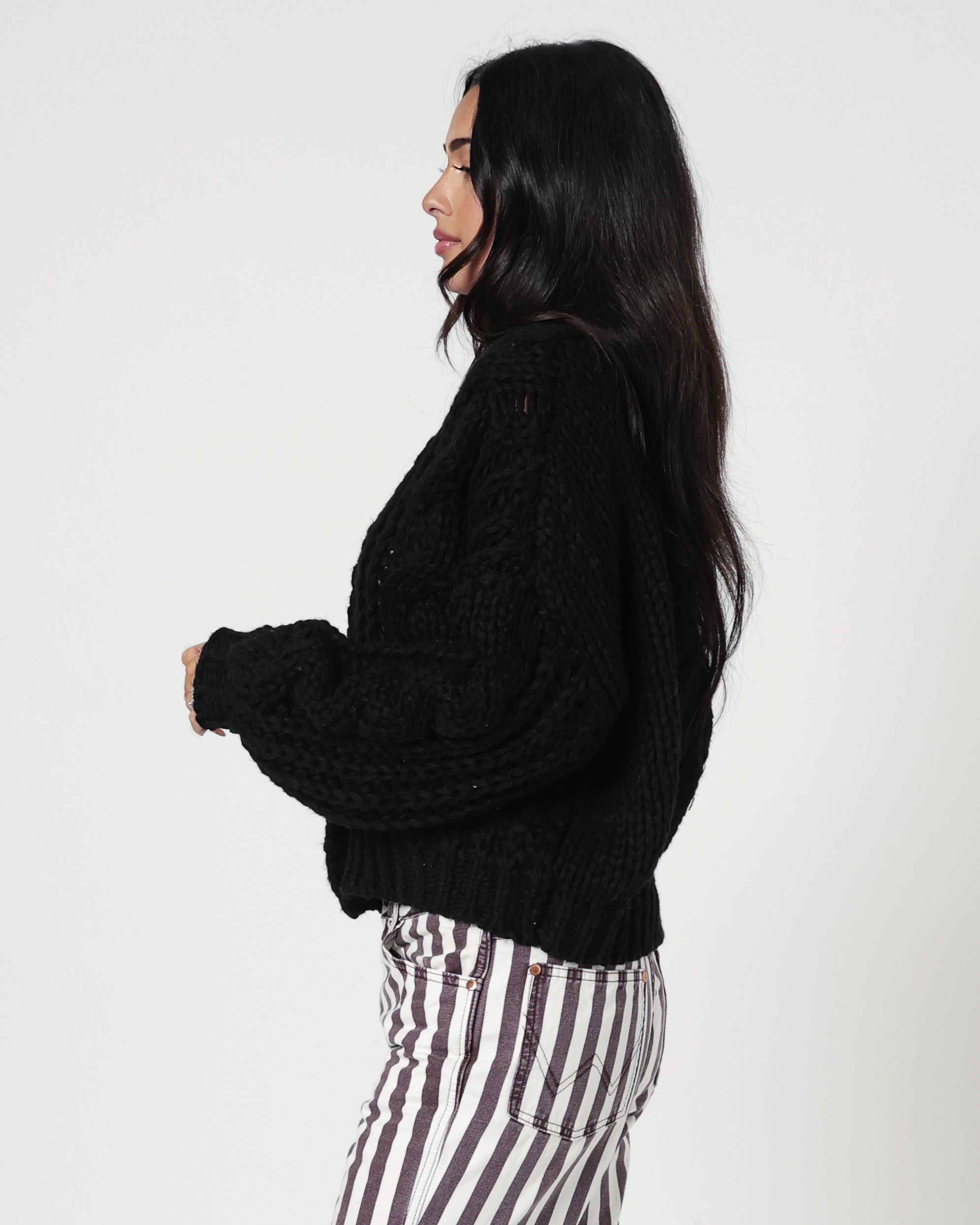 Cecilia Cable Knit Cardigan in Black