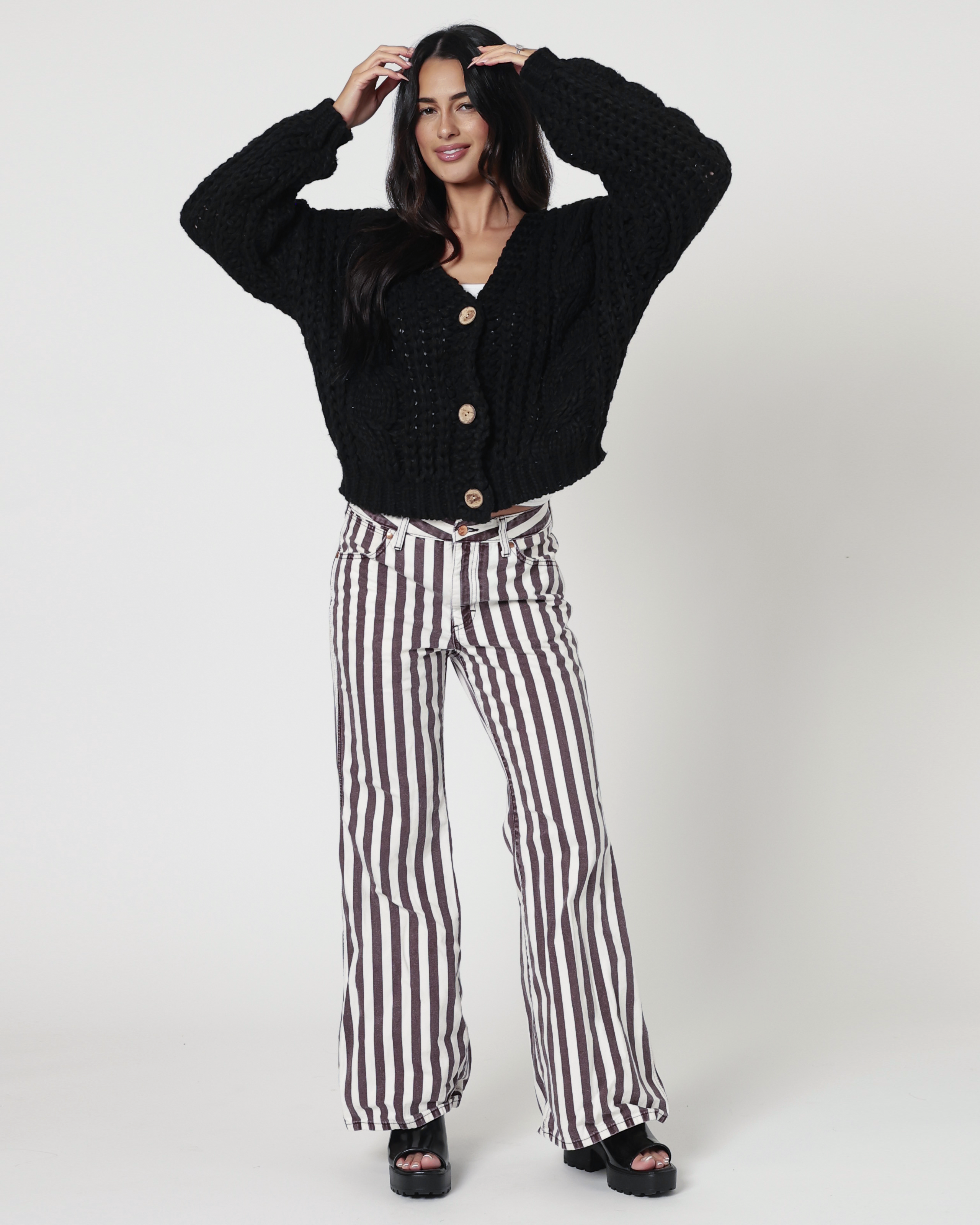 Cecilia Cable Knit Cardigan in Black