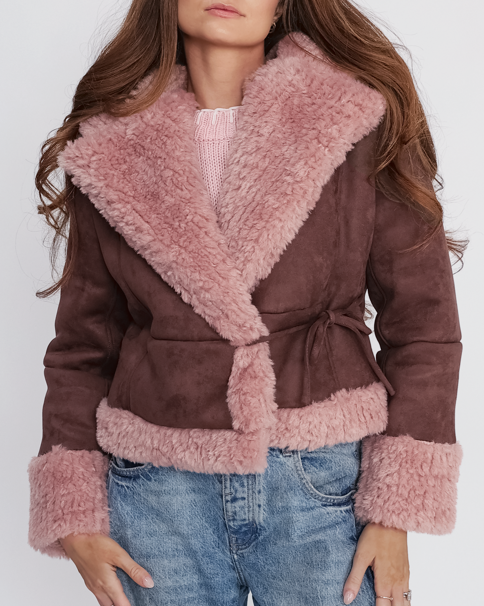 Francesca Faux Suede Shearling Jacket