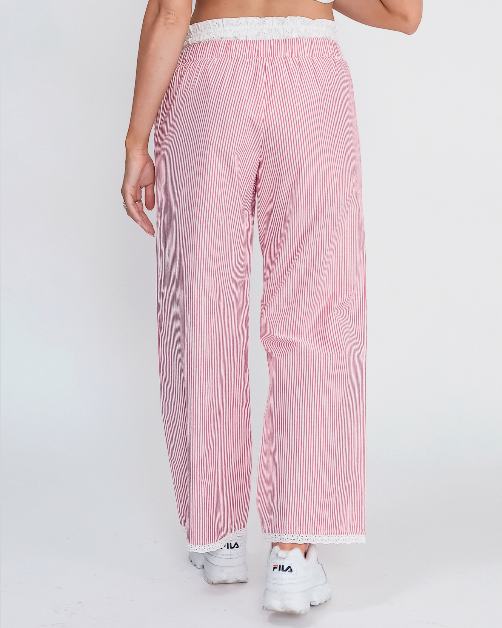 Maisie Ruffle Lined Pants in Red/White