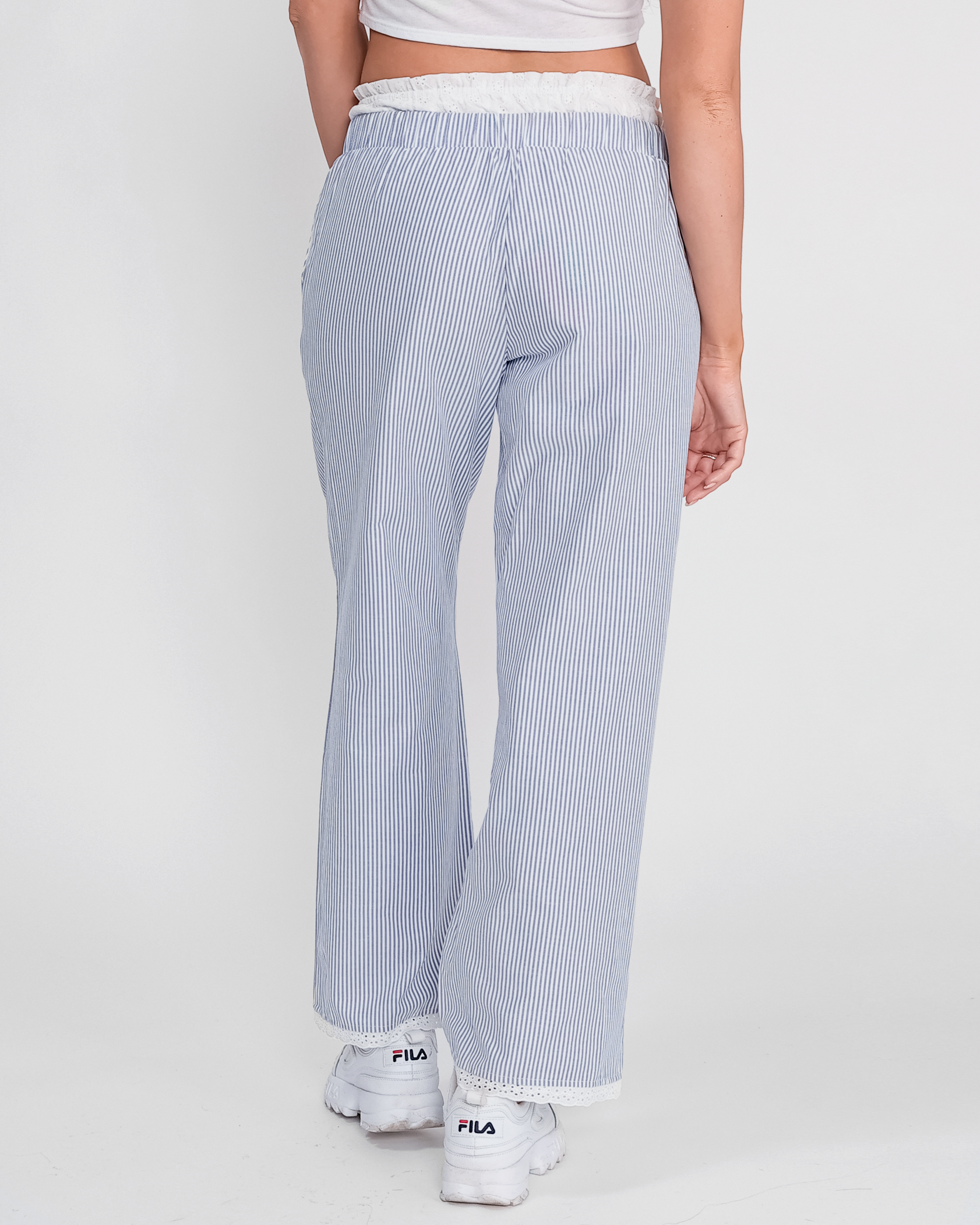 Maisie Ruffle Lined Pants in Blue/White
