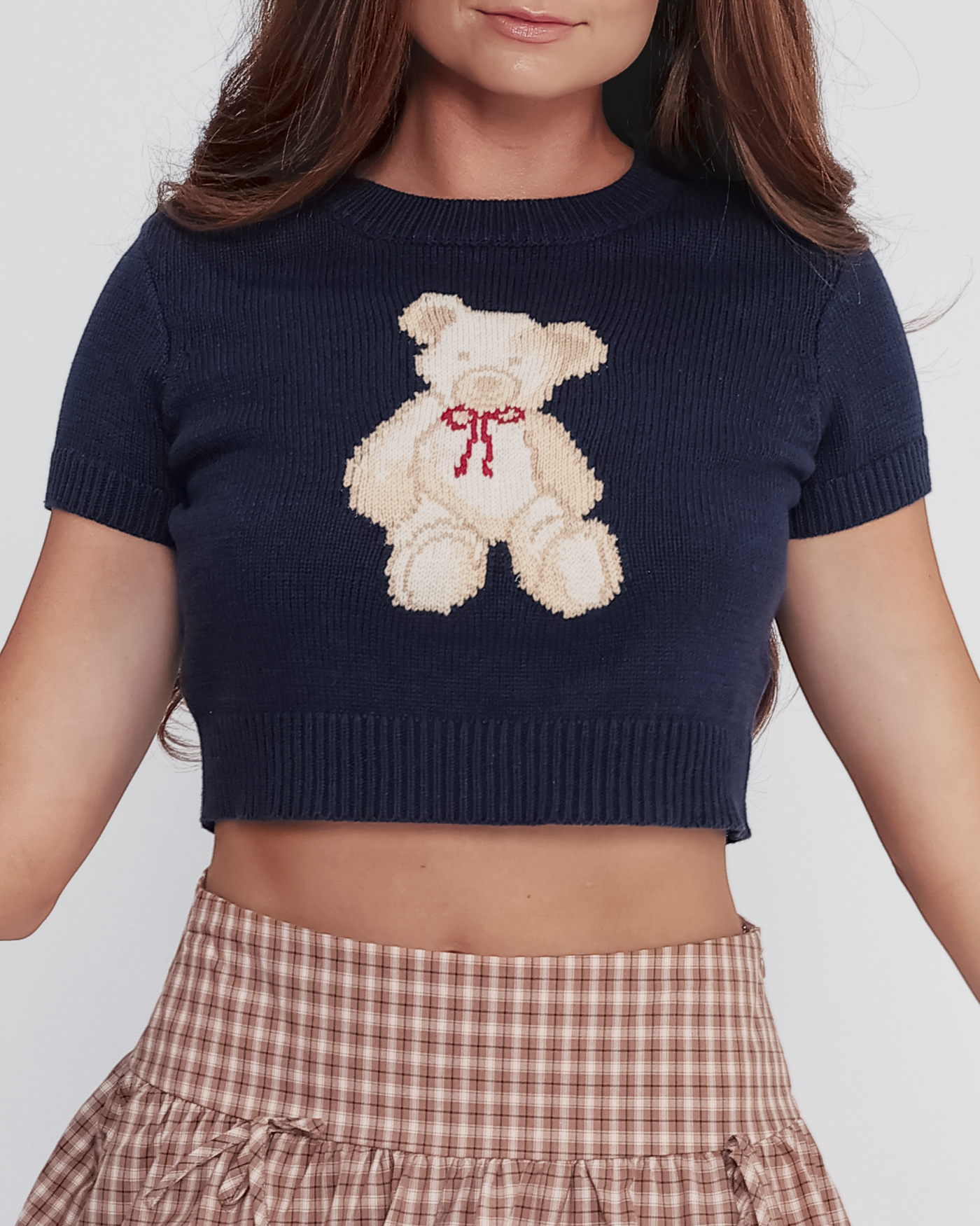 Teddy Bear Cropped Sweater Tee in Navy