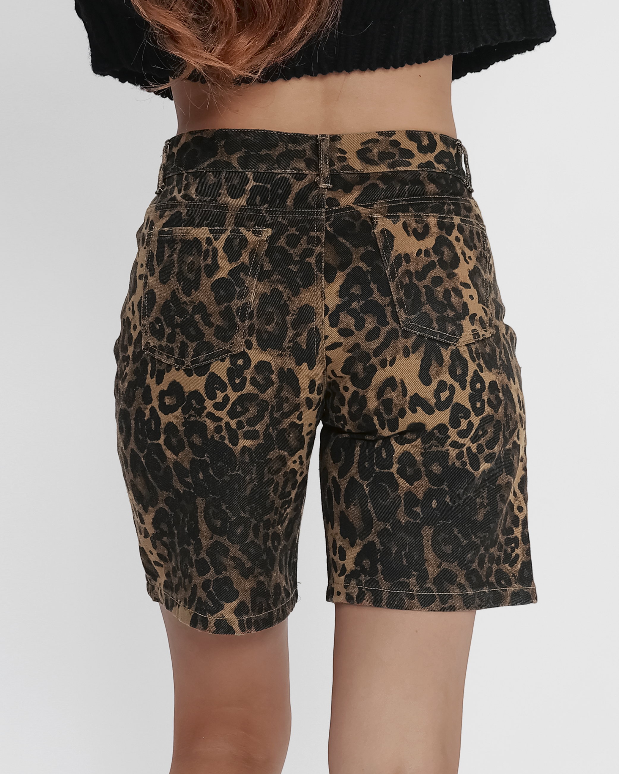 Josephine Leopard Jean Shorts in Olive Leopard