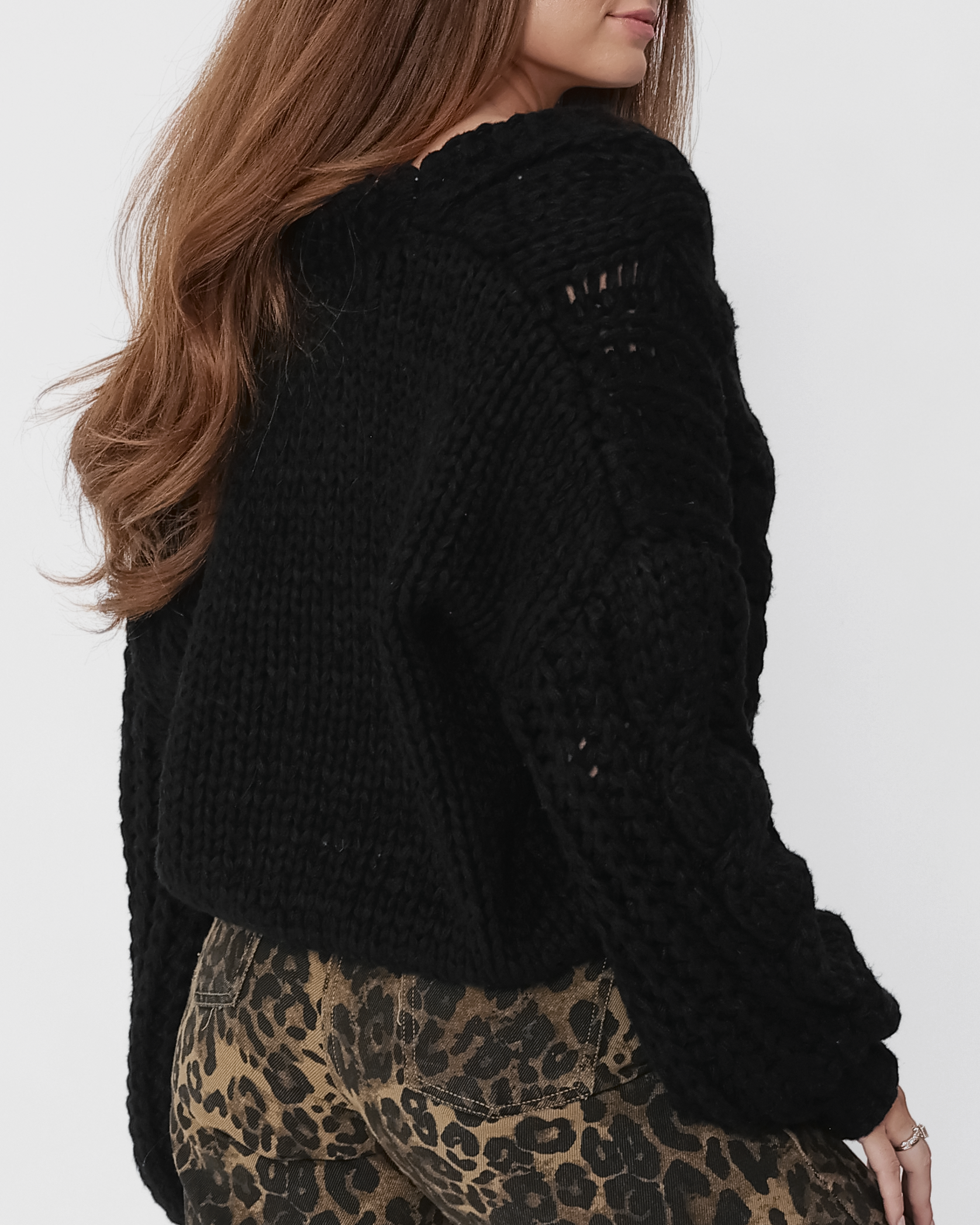 Cecilia Cable Knit Cardigan in Black