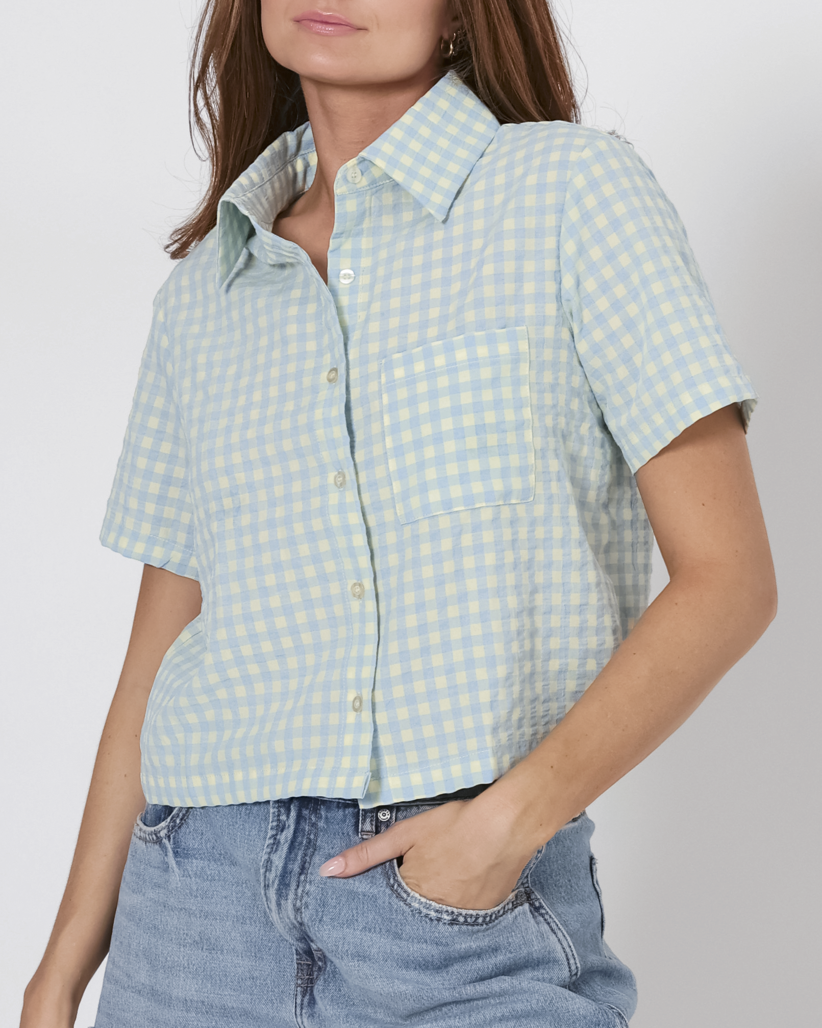 Maggie Cropped Button Up Top