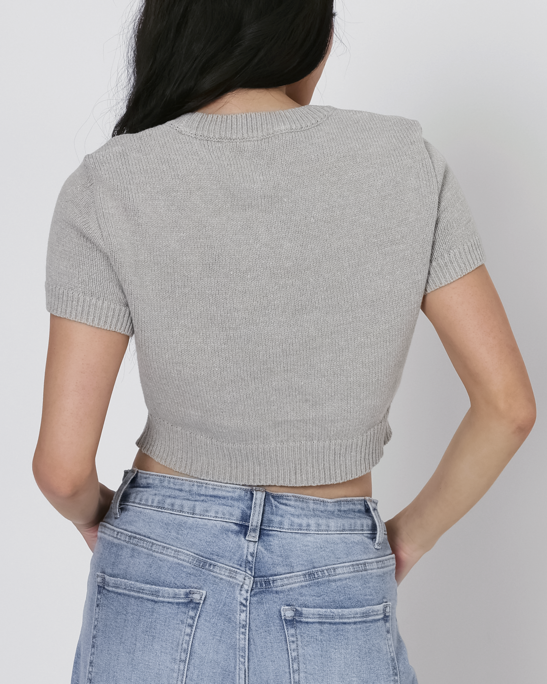 Teddy Bear Cropped Sweater Top in Heather Grey