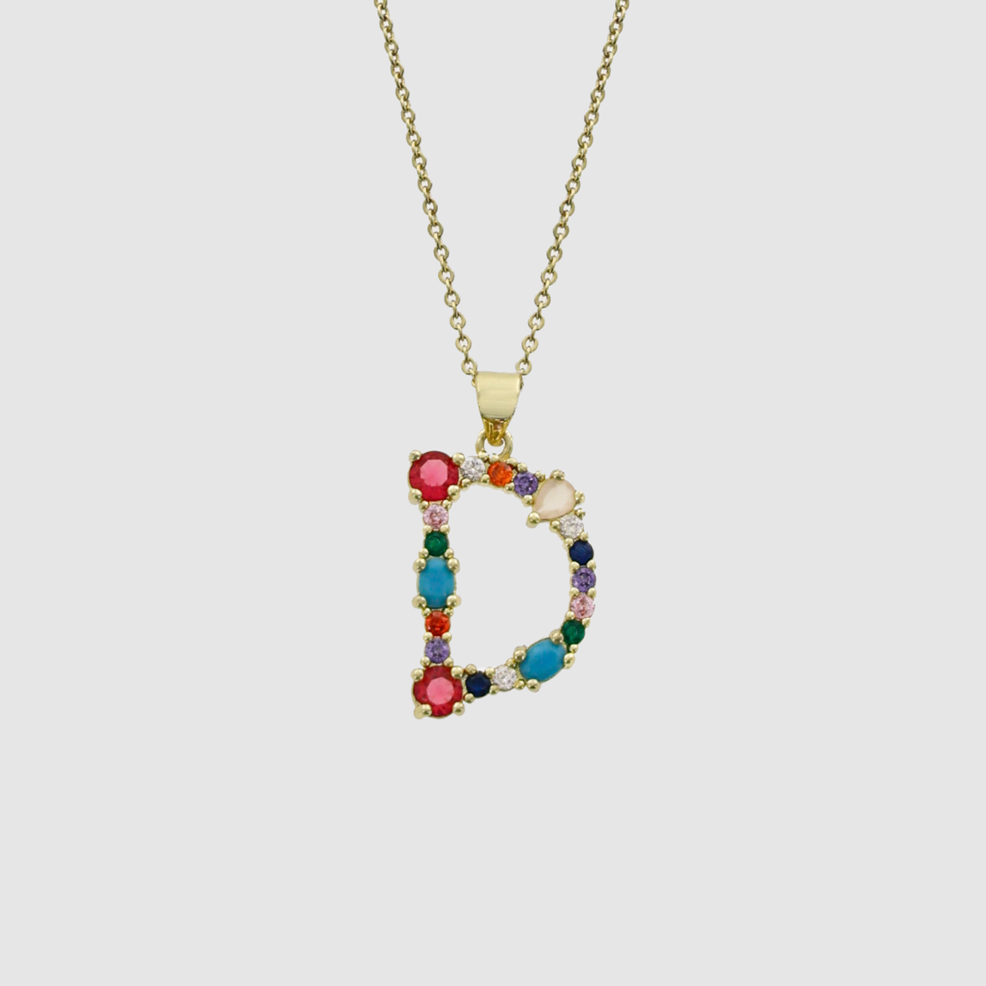 Multicolor Gem Initial Necklace