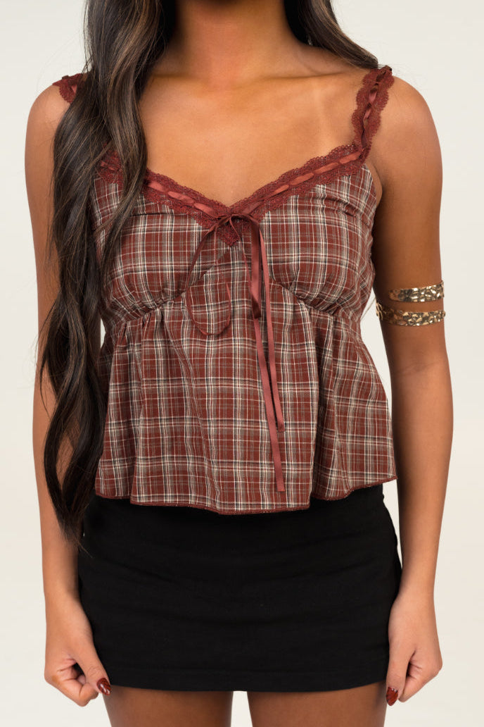 Mazzy Plaid Lace Babydoll Top