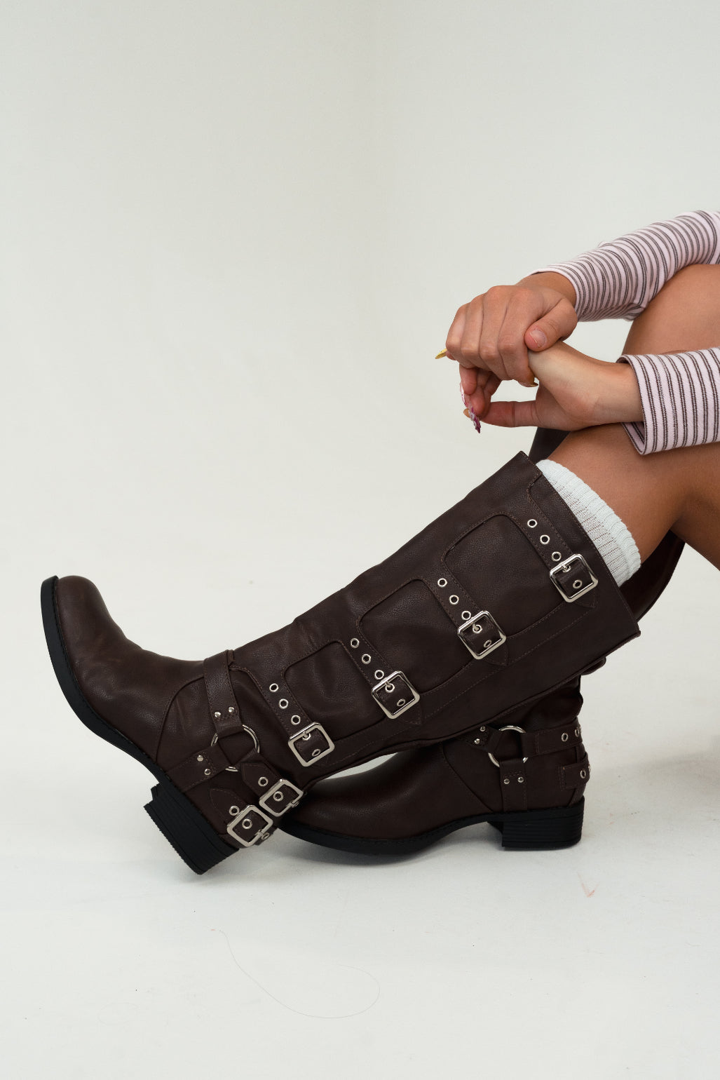 Evelyn Buckle Down Boots in Brown