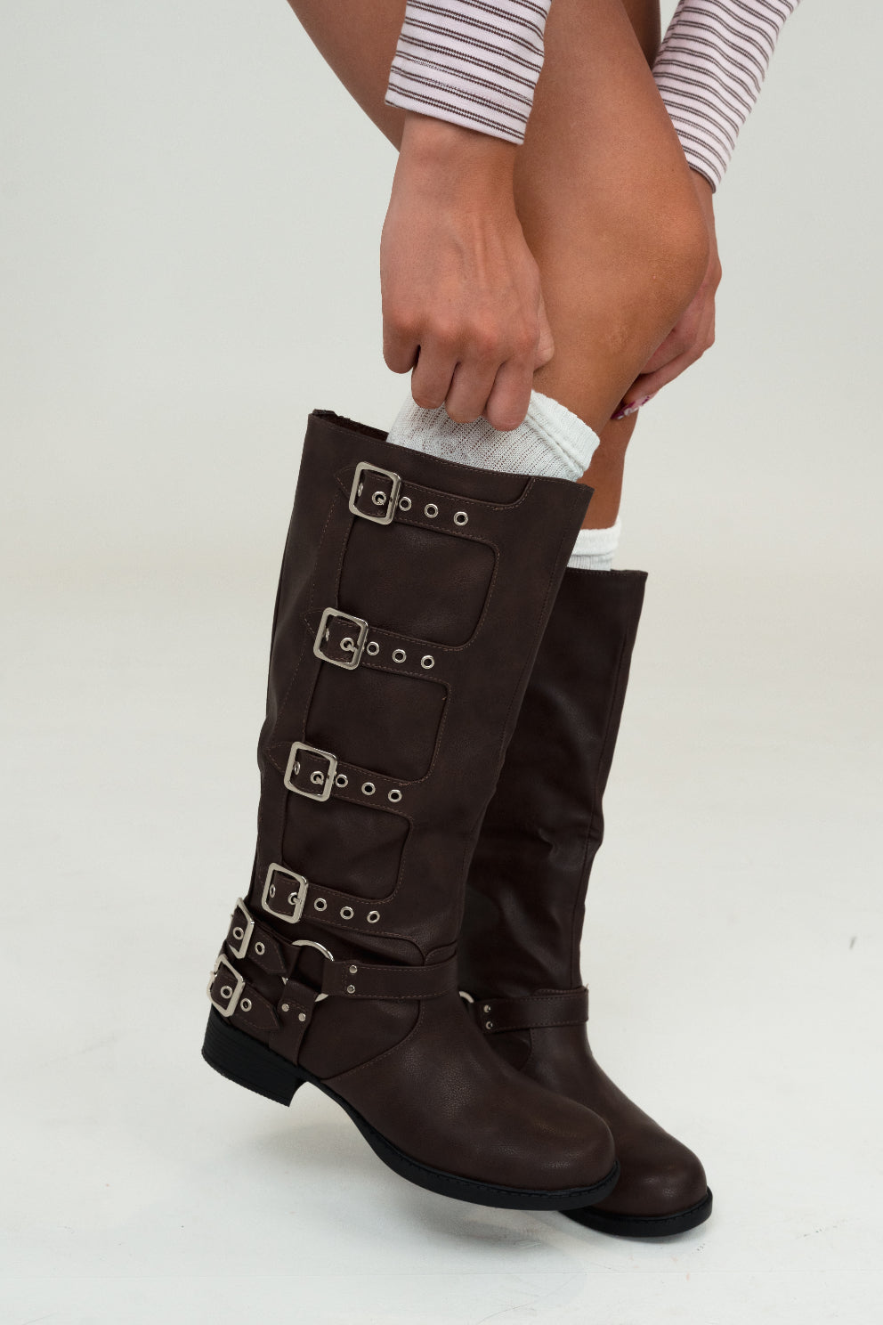 Evelyn Buckle Down Boots in Brown