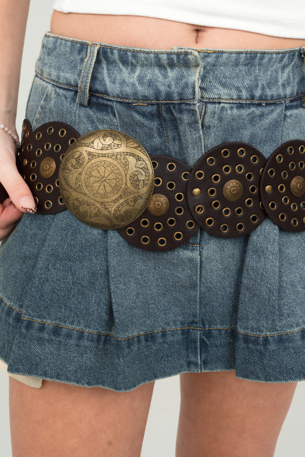 Metallic Western Circle Belt in Copper Coffee