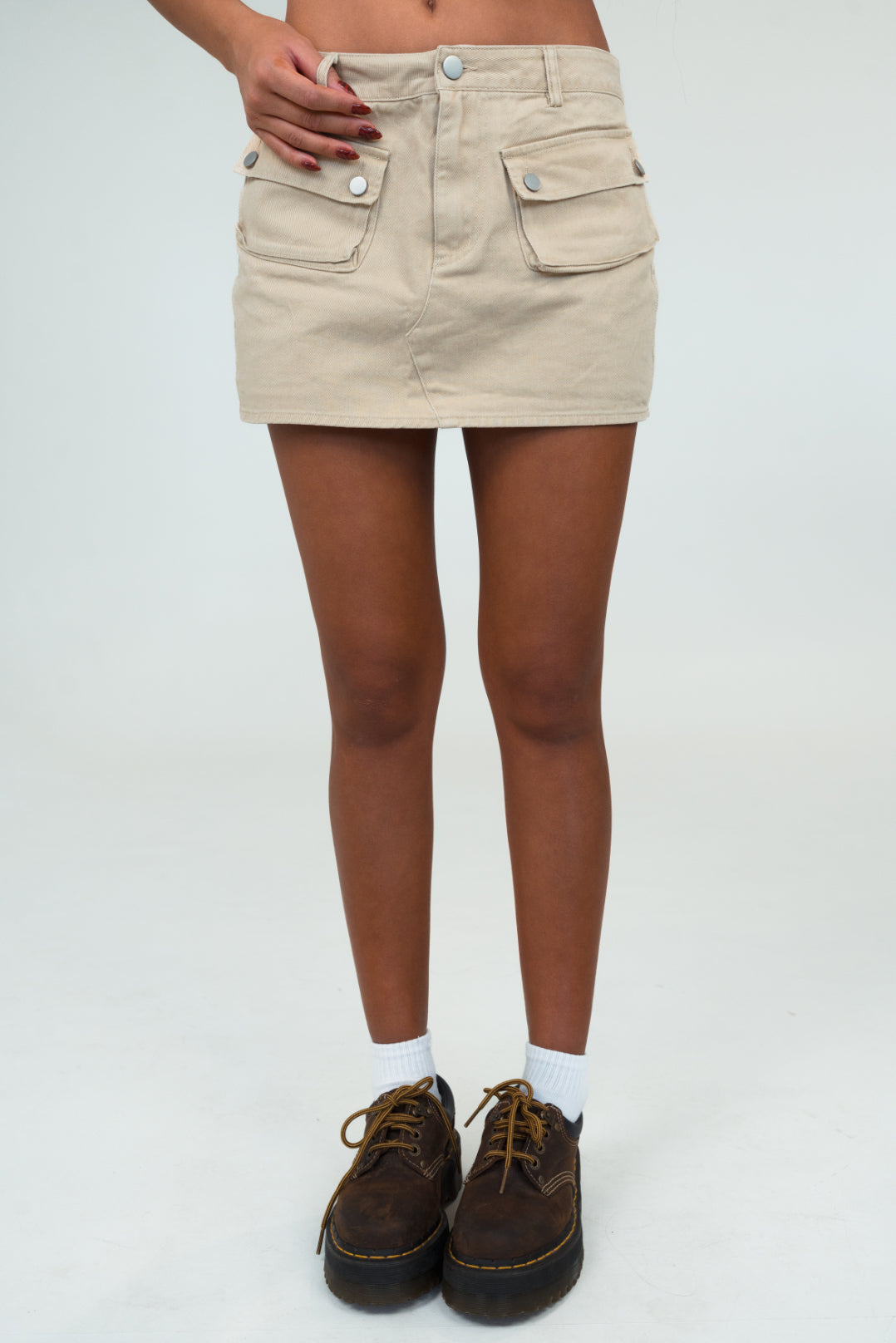 Zuri Khaki Cargo Mini Skirt