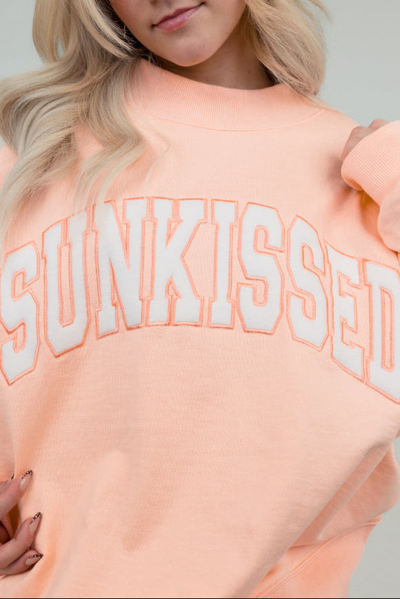 Mockneck Sunkissed Varsity Embroidered Sweatshirt in Papaya Orange