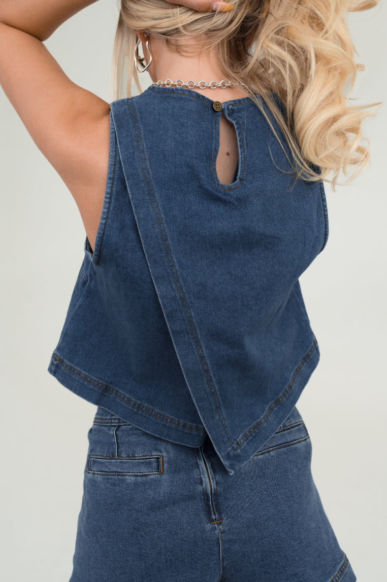 Kendall Asymmetrical Cut Denim Top