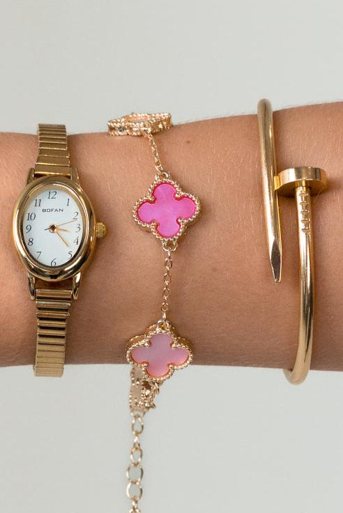 Four Leaf Clover Bracelet in Multi Pink