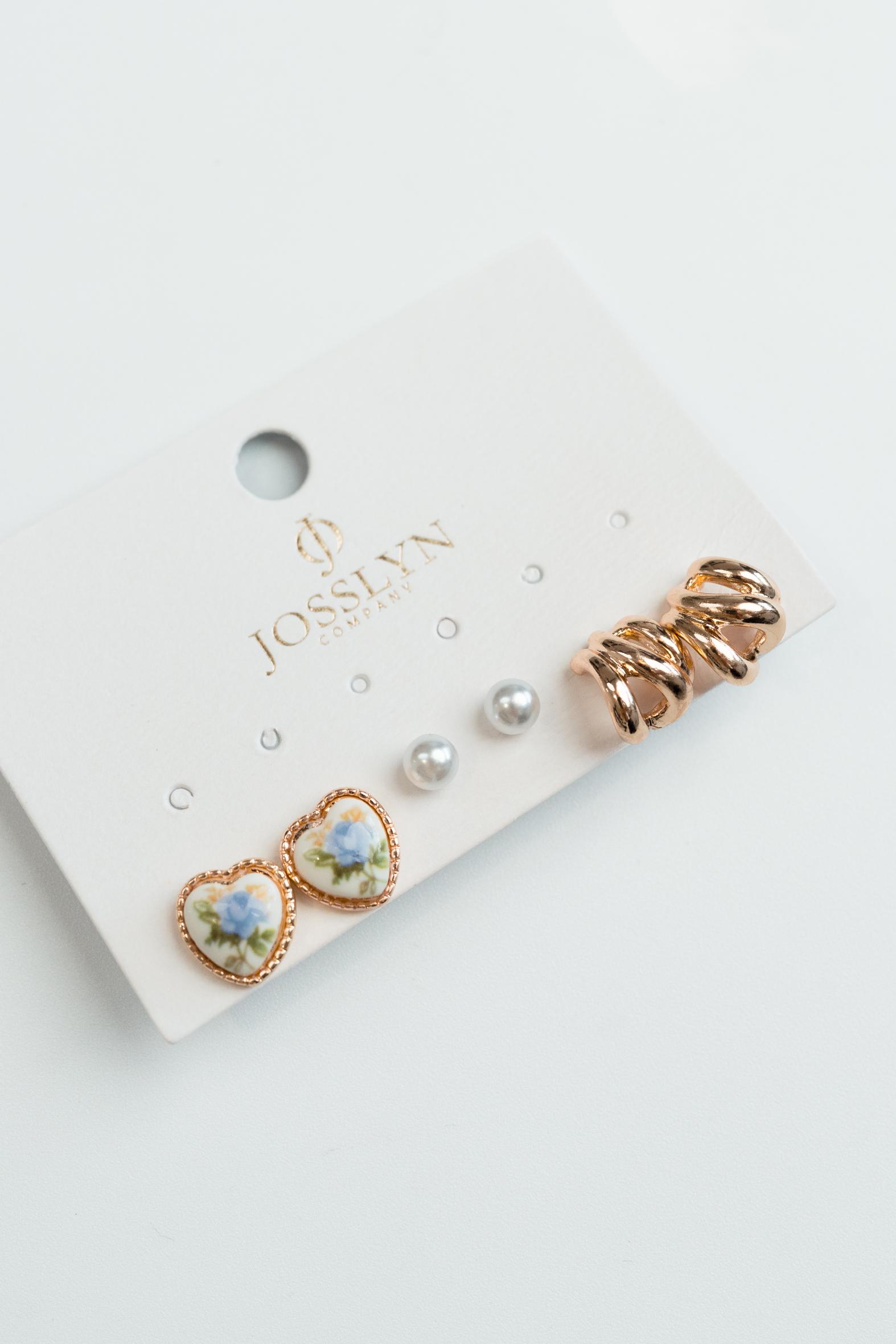 Pearl Gold Earring Trio Set