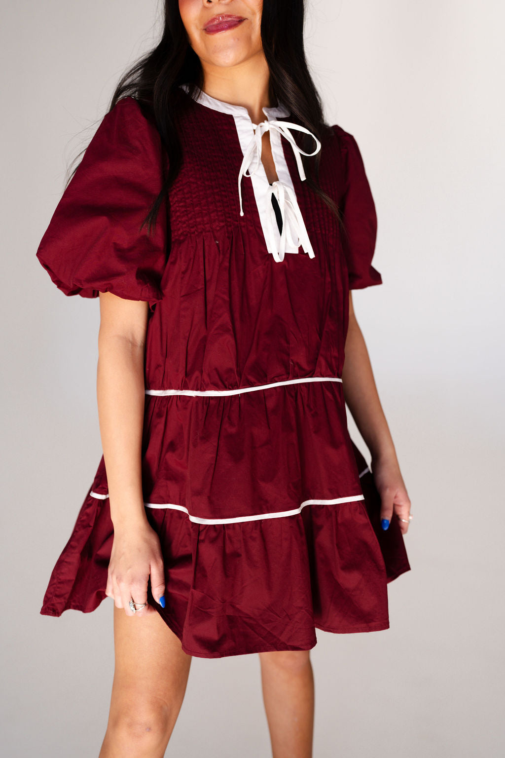 Holly Contrast Detail Mini Dress *Back in Stock* Burgundy / L