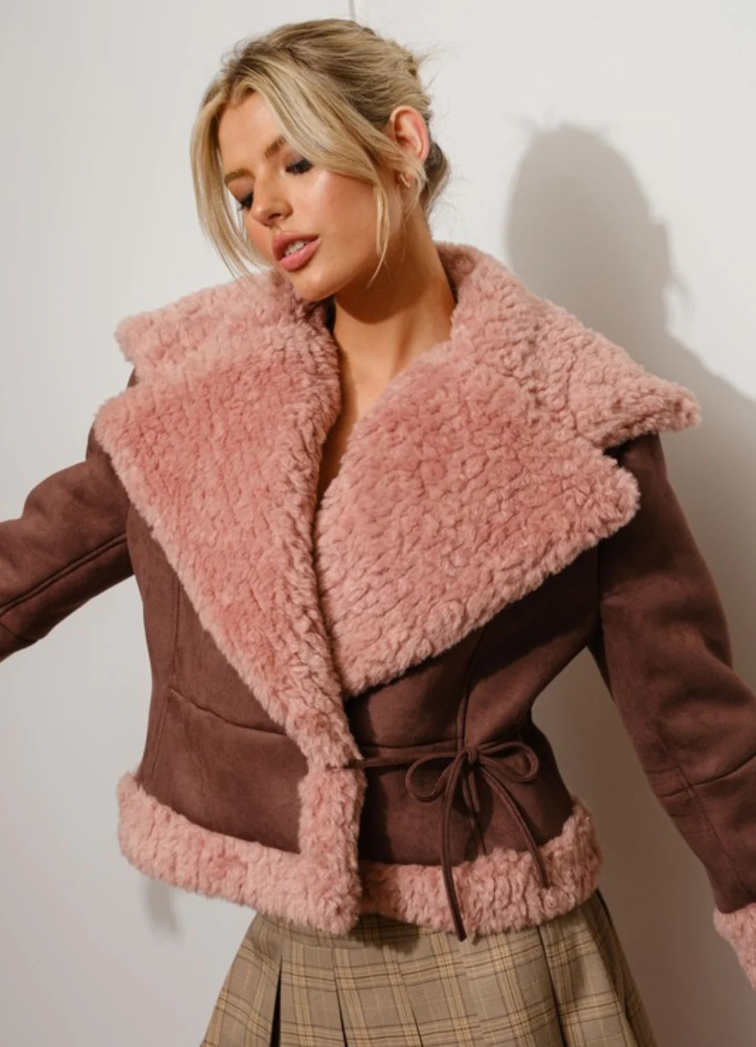 Francesca Faux Suede Shearling Jacket