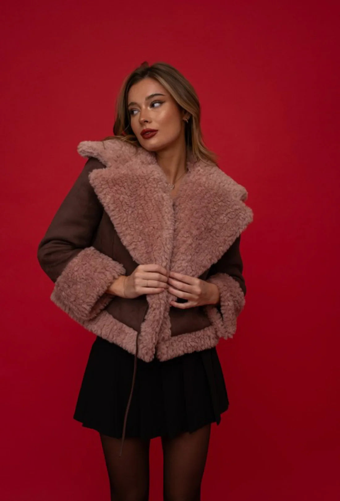Francesca Faux Suede Shearling Jacket