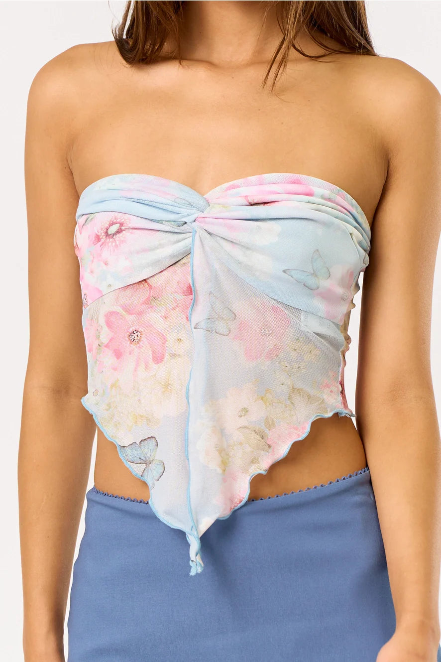 Skyla Floral Mesh Twist Tube Top