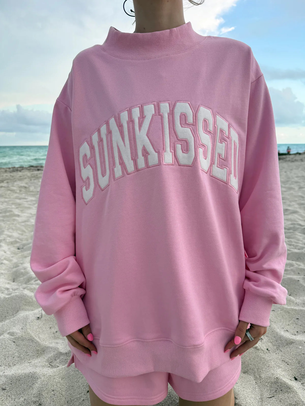 Mockneck Sunkissed Varsity Embroidered Sweatshirt