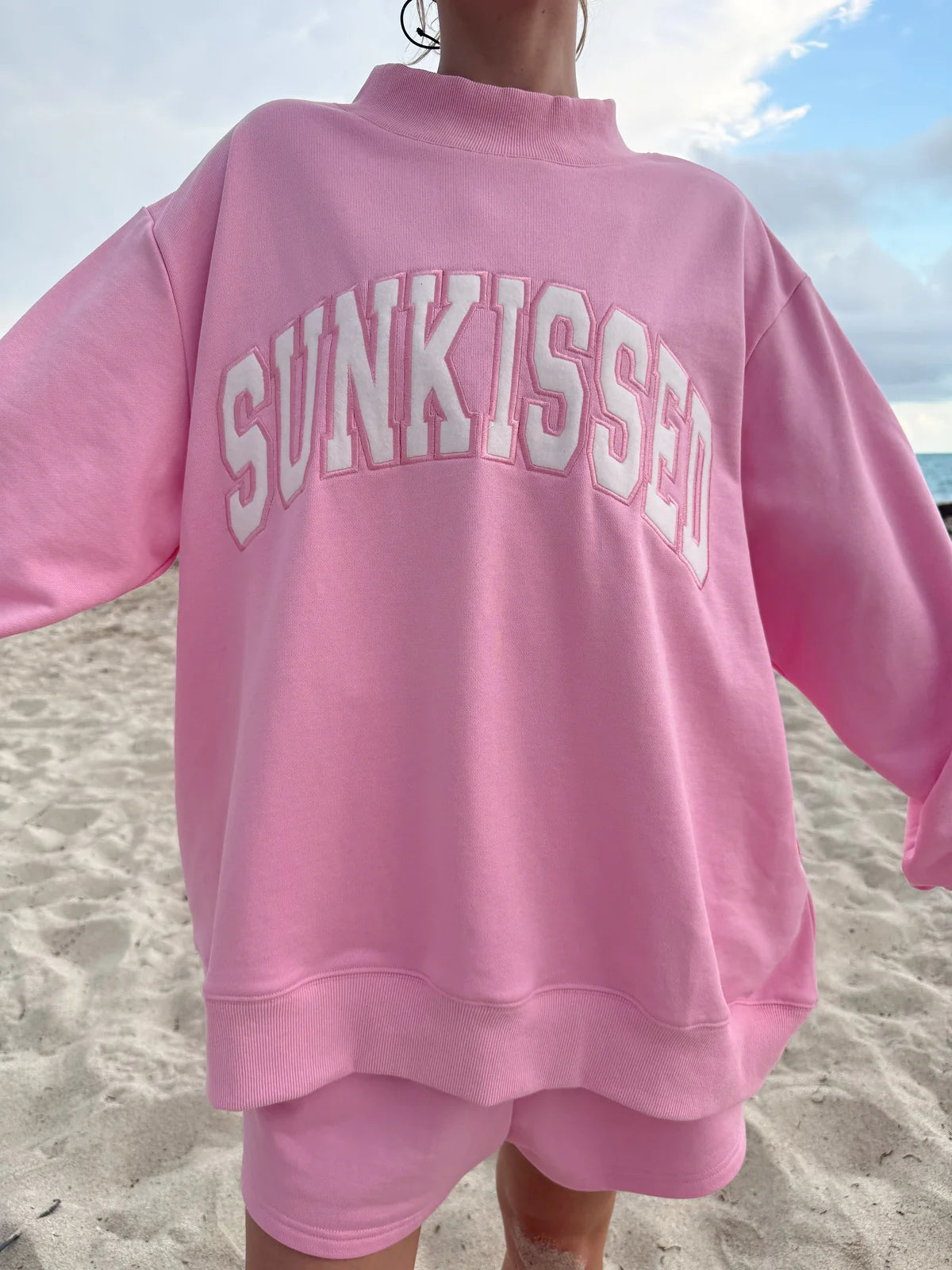 Mockneck Sunkissed Varsity Embroidered Sweatshirt