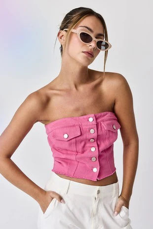Petra Denim Tube Top in Pink