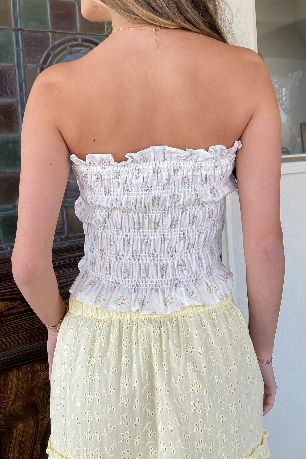 Eloise Ruched Tie Tube Top in Cream