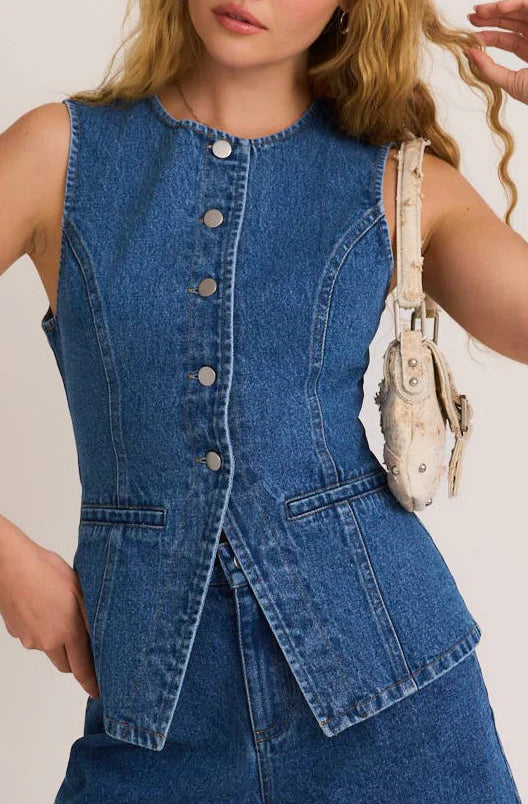 Caelyn Denim Button Front Vest