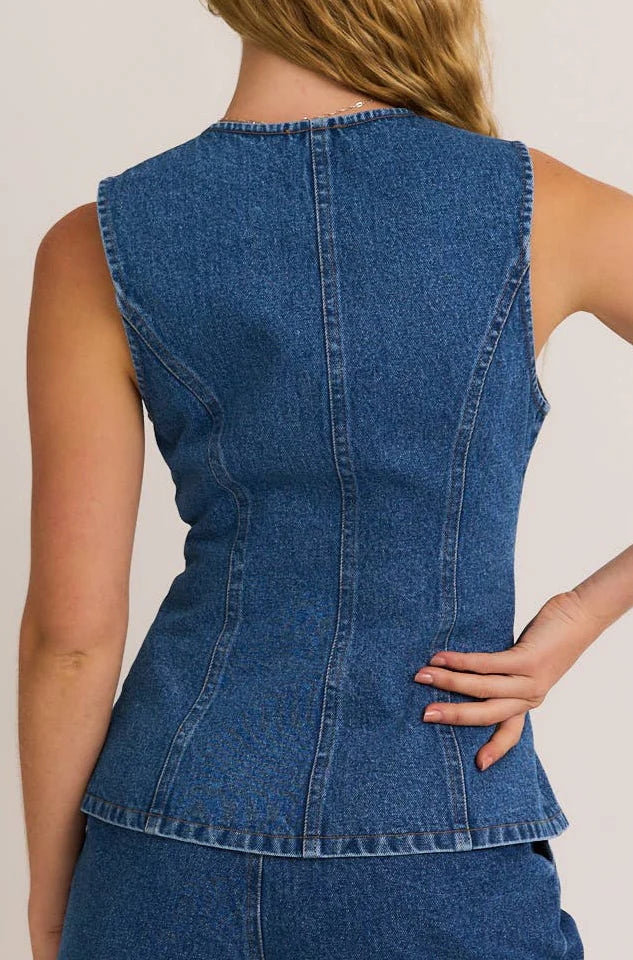 Caelyn Denim Button Front Vest