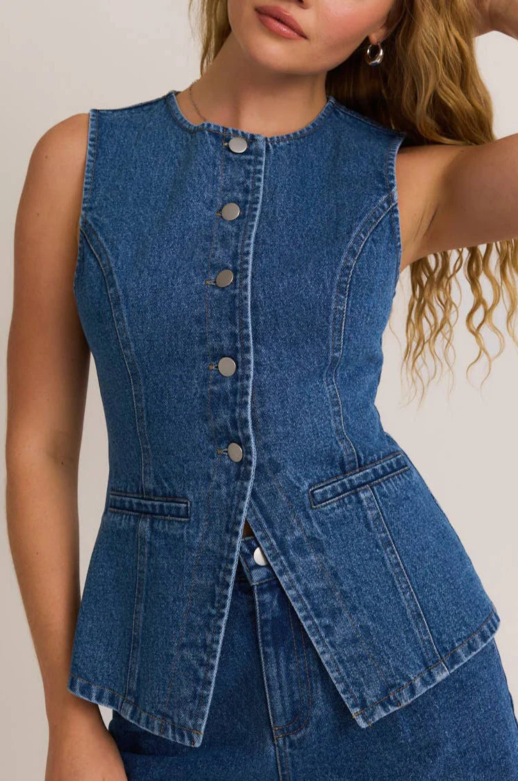Caelyn Denim Button Front Vest
