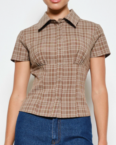 Lennon Plaid Button Up Top in Olive