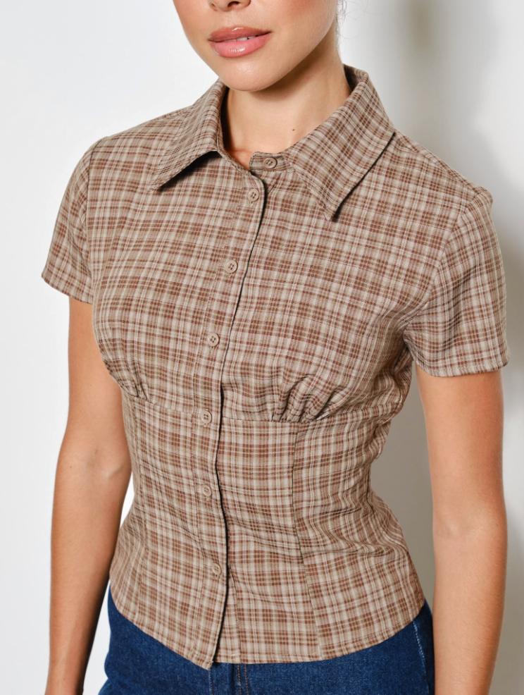 Lennon Plaid Button Up Top in Olive