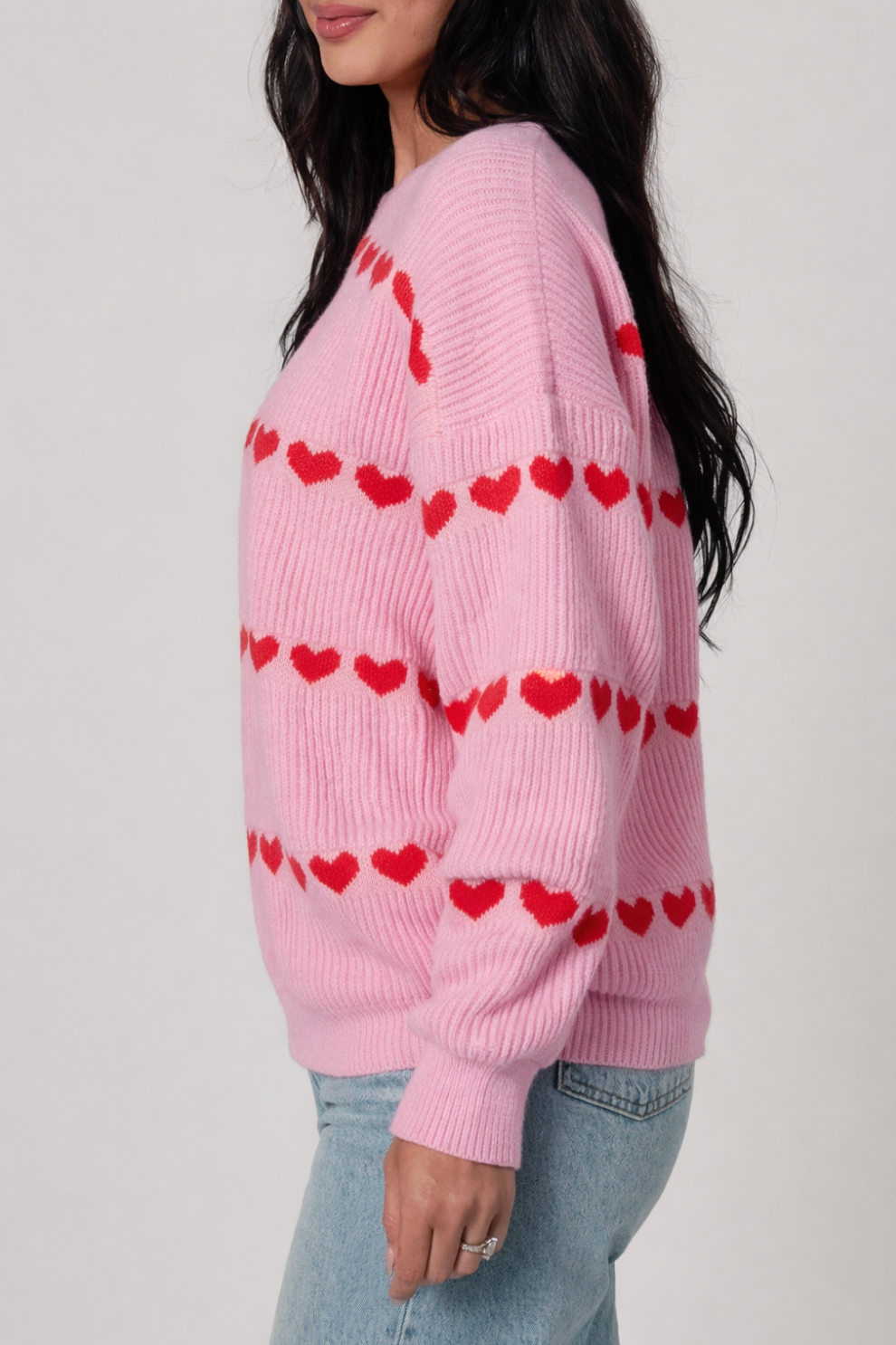 Sarah Heart Ribbed Knit Sweater in Pink