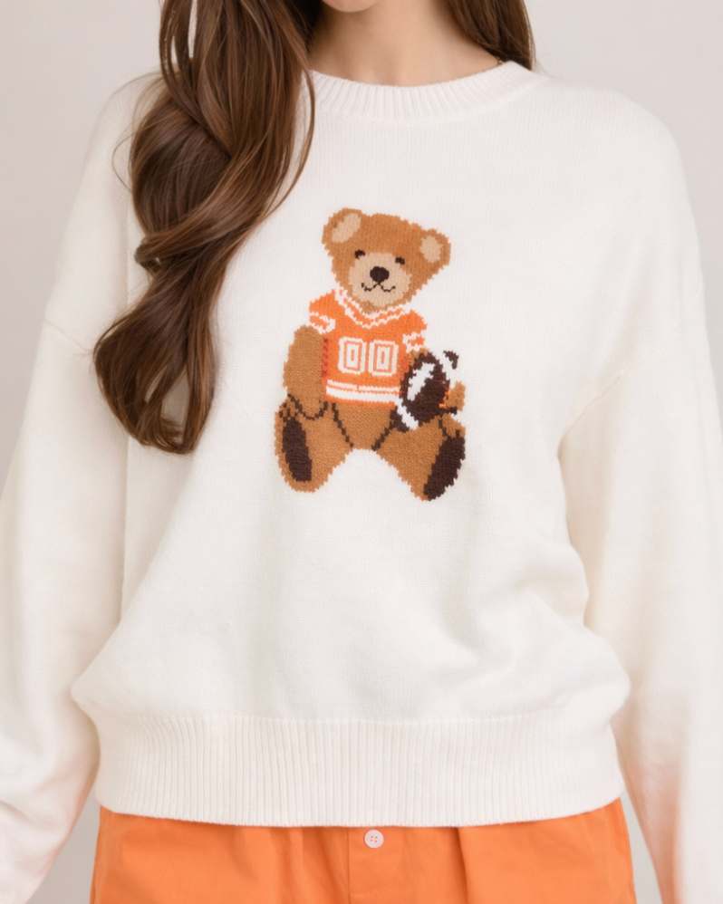 Football Star Teddy Bear Sweater in White & Orange – Sixteen
