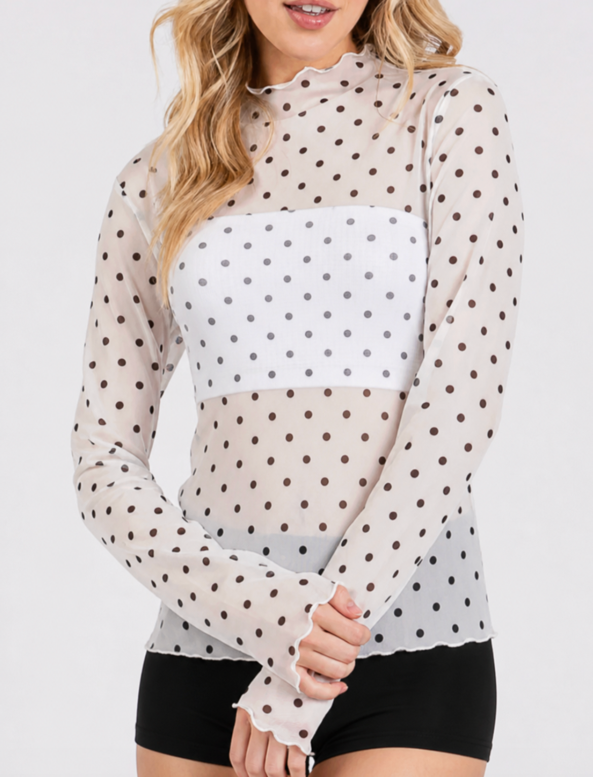 Jade Polka Dot Sheer Top in White Dot – Sixteen