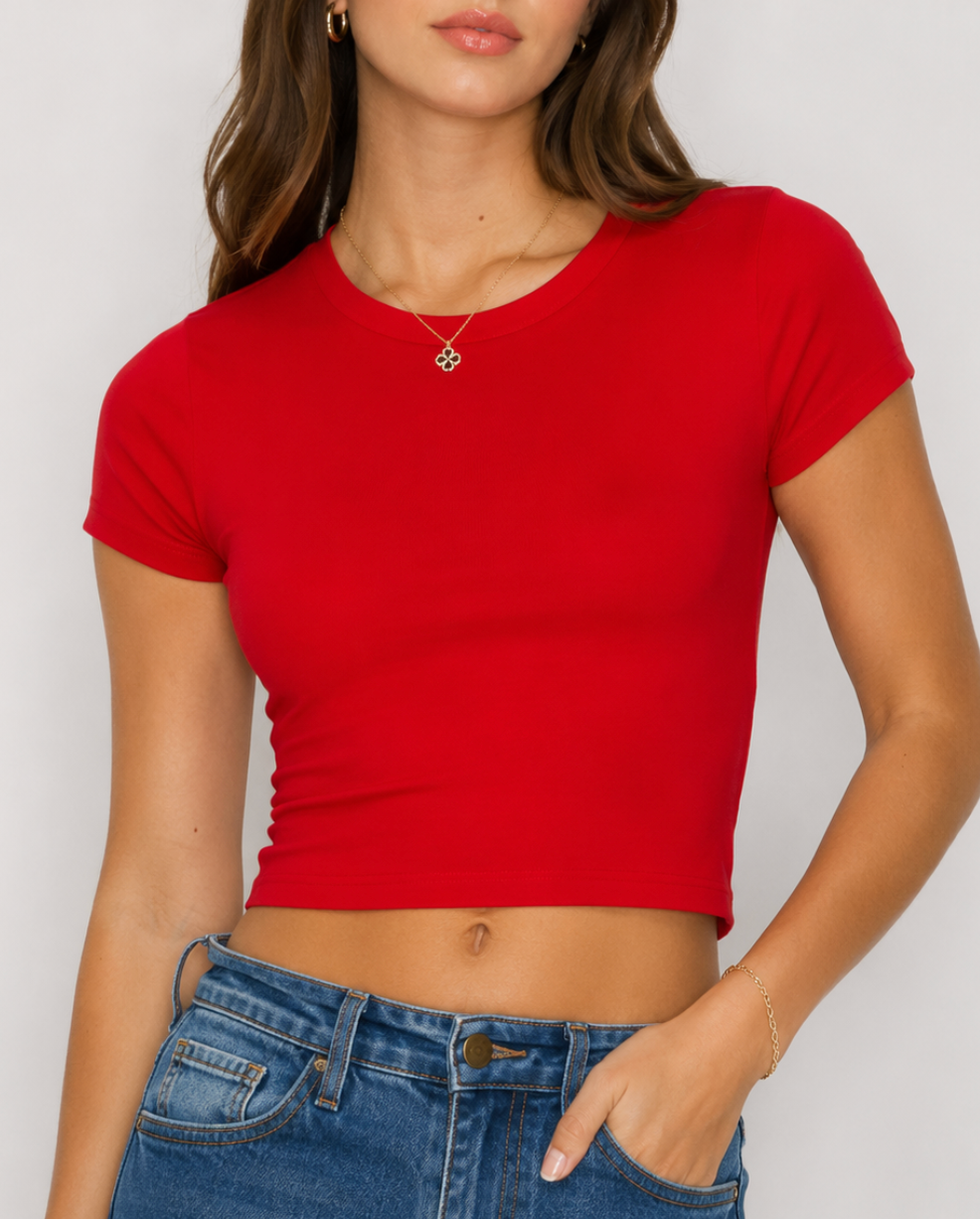 Kiara Cropped Baby Tee in Red – Sixteen