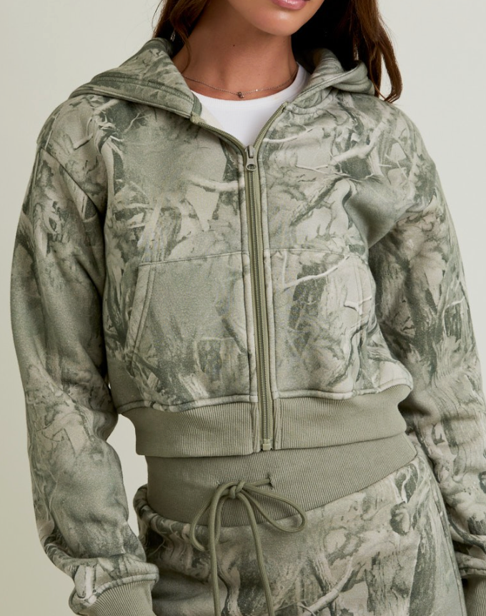 Hayley Camo Cropped Zip Hoodie